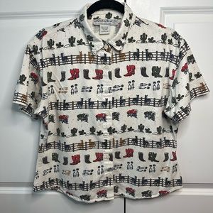 Vintage Adobe Rose Women’s Western Short Sleeve Button Up Shirt (Size L)